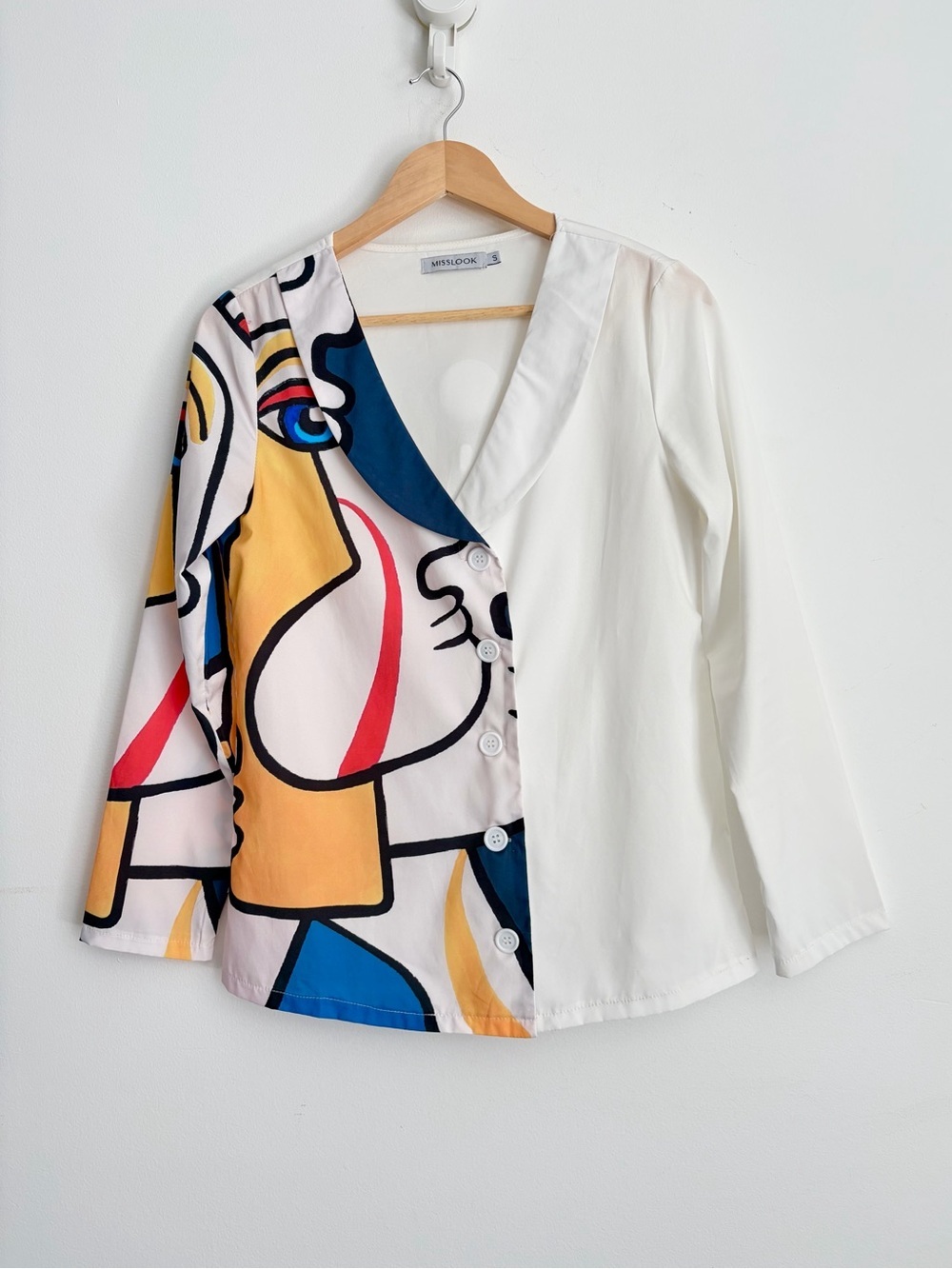 Vintage Misslook Abstract Face Print Blazer - Gallery Girl Artsy S